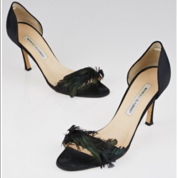 Manolo Blahnik Catalina Feather Satin D’Orsay Heel - Picture 7 of 8